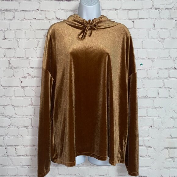 !Sz.3X*Qianming*Brown/Gold Velour-Like Hoodie Top Pullover - Picture 2 of 8
